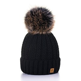 Worm Winter Knit Beanie Women's Hat Crystal Pebbles with Large Pom Pom Bobble Ski Mfaz Morefaz Ltd - Black