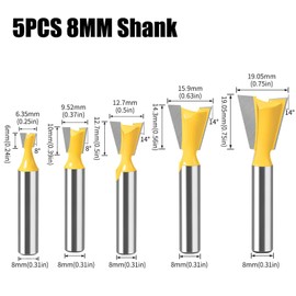 MACHSWON 5 PCS Straight Cut Router Bit Set Milling Cutter Cutting Dovetail Bit 8mm Shank,1/4" 3/8" 1/2" 5/8" 3/4" Cut Diameter Woodworking Cutting Trimming Cutter Double Flute Grooving Bits