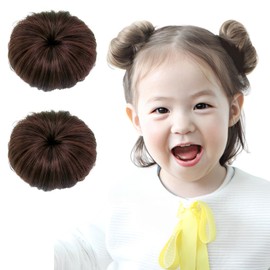 fogman Bun Wig, Bun Wig, For Kids, Hair Extensions, Cute, Set of 2 (Dark Brown)