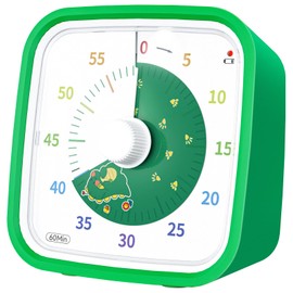 Yunbaoit Visual Timer with Protective Case, Dinosaur Disk 60 Minute Countdown Timer for Kids and Adults, Silent Time Management Tool(Green Dinosaur)