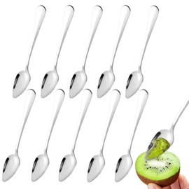 EXIN DEHCEN Kiwi Spoon, Grapefruit Spoon, 16 cm, Stainless Steel Grapefruit Spoon with Serrated Edge, Fruit Spoon with Serrated Edge for Fruit, Desserts, Kiwi, Apples, Grapefruits (Silver)
