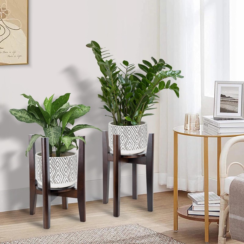 2 Packs Adjustable Plant Stand with Tray,Indoor Wood Plant Stand