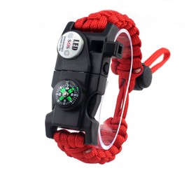 Survival Bracelet Adjustable 7 Strand Paracord Survival Kit 20 in 1 Set with Waterproof SOS LED Light Compass Whistle Fire Starter Multi Tool for Outdoor Activities Red