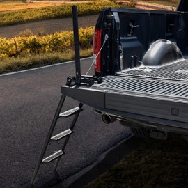 POKIAUTO 45" Foldable Pickup Truck Tailgate Ladder with Grab Handle, Heavy Duty Universal Folding Tailgate Step Ladder with Handrail for Pickup Truck (F250, RAM 2500 etc.) Accessories