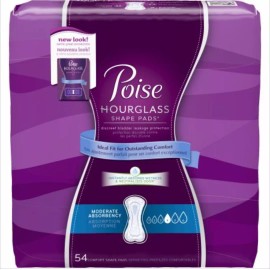 Poise Hourglass Shape, Moderate Absorbency Incontinence Pads, Regular Length, 54