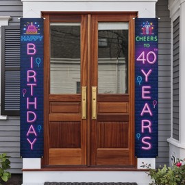 Neno Glow Happy 40th Birthday Porch Sign Door Banner Decor Colorful – Cheers to 40 Years Old Birthday Party Theme Decorations for Men Women Supplies