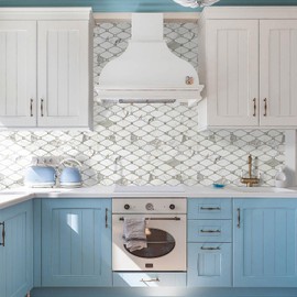 STICKGOO 10 Sheets Peel and Stick Backsplash Tile, Polished Carrara White Marble Look Stick on Backsplash for Kitchen Wall and Bathroom, Glossy Waterproof Self Adhesive Wall Tiles