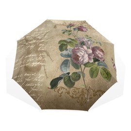 ISAOA Travel Umbrella, Non Automatic Compact Folding Retro Letter with Roses Windproof Ultralight UV Protection Umbrella for Women Men Multi Folding Umbrella, multi-coloured, Folding umbrella