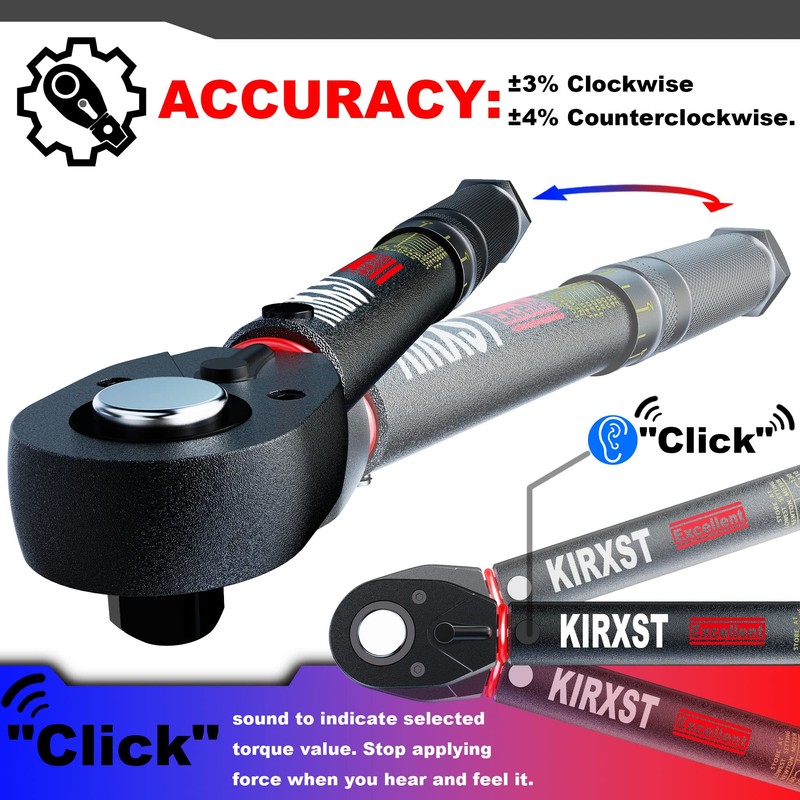 KIRXST 1/4 Inch Drive Click Torque Wrench Set 3-33 Nm