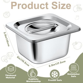 Ziliny 8 Set Stainless Steel Hotel Pans with Lids 1/6 Size 6 Inch Deep Steam Table Pan Stainless Food Storage Containers Stackable Metal Steamer Pan for Kitchen Restaurant Party Buffet Event Catering