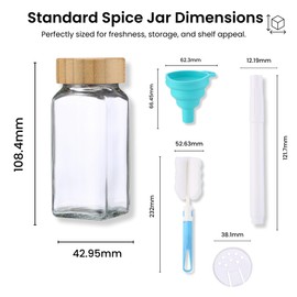24 Pcs Glass Spice Jars with Wooden Lids | 4oz Spice Jars, Seasoning Containers Set contains 1 Funnel, Brush, Pen & 70 Blank Labels - Spice Containers for Home Kitchen, Spices, Decoration, Snack Foods