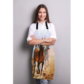 Wasach Three Horse Apron,Adjustable Bib Apron Kitchen Cooking Baking Gardening Apron for Women Men