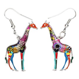 BONSNY Cute Enamel Dangle African Giraffe Earrings for Women Kids Jewelry Novelty Funny Charms (Multicolor)
