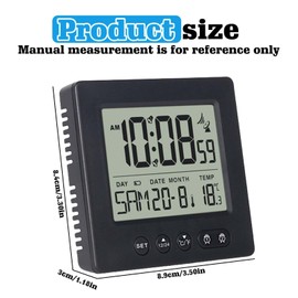 GOMETY Digital Radio Alarm Clock with Thermometer Calendar Light, Temperature Radio-Controlled Clock Week Date Display Two Independent Alarm Times Automatic Setting Summer / Winter Time Travel Alarm