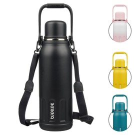 BJPKPK Insulated Water Bottle 50oz Vacuum Insulated Stainless Steel Water Bottles with Handle and Lid Travel Metal Thermos for Outdoor Sports,Black