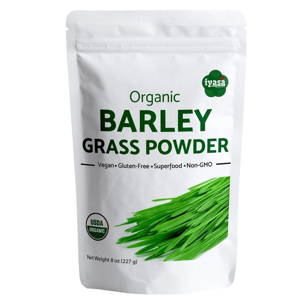 USDA Organic Barley Grass Powder, 8 oz (227 Grams), Raw, Vegan, Green Super Food, Rich in Plant Protein, Fibers and Minerals, Natural Energy Booster and Body Detox, Resealable Pouch