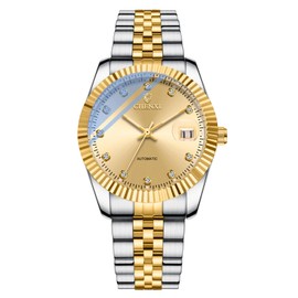 Silverora Men's Automatic Mechanical Watches: 3ATM Waterproof 36 Hours Power Reserve Men's Watches with Luminous Hands Calendar Stainless Steel Watches with Diamond Scale Gifts for Men, gold, Bracelet