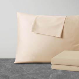 4 Pack Pillow Protector King Size 100% Egyptian Cotton Pillow Covers, 400 Thread Count Sateen Weave Cooling Pillow Cases with Zipper Hidden, Breathable Non Noisy Easy Care, Set of 4 (Beige)