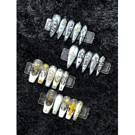 [Handmade Nail Tips] Gothic Cross - Almond / [수제네일팁] Gothic Cross - 아몬드