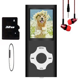 Hotechs MP3 Player/MP4 Player, MP3 Player with 32GB Memory Card, Slim Design, Digital LCD Display, 1.8 Inch Display, FM Radio (Black)