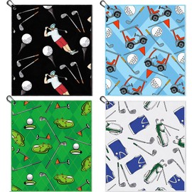 Windkream 4 Pcs Funny Golf Towel Printed Golf Towel Absorbent Microfiber Ball Towels for Golf Bags with Clip for Women and Men, Cart Towels Golf Birthday Gift for Boyfriend Girlfriend Golf Fan(Men)