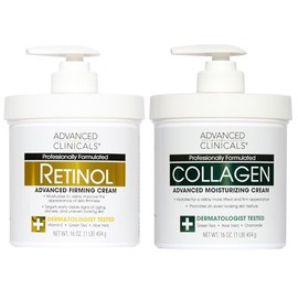 ADVANCED CLINICALS 2 PACK SET - CREMA CORPORAL RETINOL REAFIRMANTE CON VITAMINA E, TE VERDE Y ALOE VERA + CREMA CORPORAL COLAGENO RESCATE DE LA PIEL C