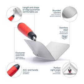 COMENSAL Corner Trowel - Inner Corner Trowel 60 x 100 - Outside Corner Spatula Stainless Steel - Bricklayer's Trowel - Plastering Trowel - with Ergonomic Soft Grip - Made in EU