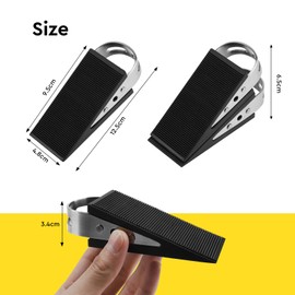 SUPAWAY Pack of 2 Door Wedge Rubber Door Stopper Wedge Mobile Door Buffer Black Door Protection Non-Slip Rubber Wedge with Stainless Steel Holders Scratch-Resistant Wedge for Bathroom, Balcony Door,