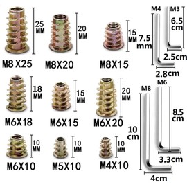 Threaded Insert Wood Screw-In Nut M4 M5 M6 M8 Allen Nuts with M4 M5 M6 M8 Hexagon Socket for Wood Furniture (150 Pieces)