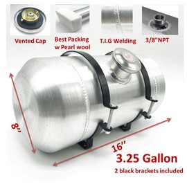JSD AUTO PARTS 3.25 Gallons Aluminum Gas Tank / Fuel Tank 8 x16 inch Spun Center Fill 3/8 NPT Outlet