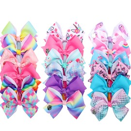 18pcs Hair Bows Clips for Girls - 5 Inches Alligator Clips for Girls Large Bow Unicorn Rainbow Grosgrain Ribbon Hair Barrettes Accessories for Toddler Teens Kids … (18PCS) …