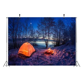 CORFOTO Fabric 7x5ft Camping Backdrop Night Lakeside Starry Sky Bonfire Tent Camp Photography Background Picture Camping Themed Party Supplies Wedding Shower Decor Photo Frame Polyester Wallpaper