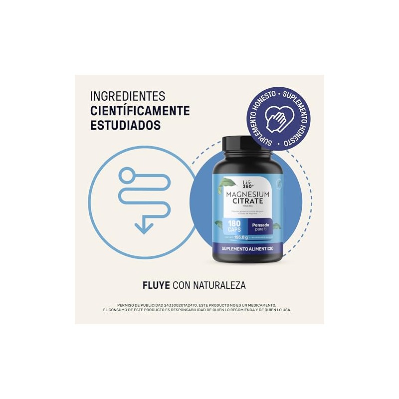 Life 360 Citrato Magnesio Alta Pureza 180 Cápsulas 2598 Miligramos