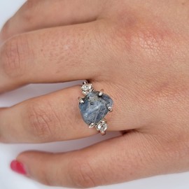 real raw blue sapphire chain bracelet and ring set september birthstone gift for her solid 925 sterling silver rhodium plated solitaire healing crystal jewelry uniquelan jewelry (blue-sapphire, 8)