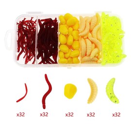 161Pcs Plastic Fishing Bait Maggot Shape Fishing Lures Artificial Lifelike Maggot Soft Bait Shad Earthworm Corn Fishing Lures for Freshwater Saltwater