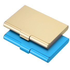PATIKIL Business Card Holder, 2 Pack Aluminum Metal Card Case Professional Pocket Card Holder for Name Card Credit Card, Gold, Blue