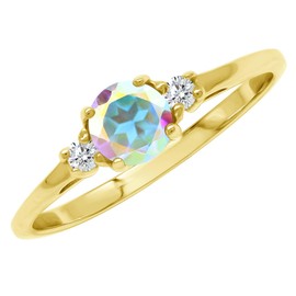 Silvershake Petite Design Round Shape Gemstone Birthstone White Gold Plated or Yellow Gold Plated 925 Sterling Silver Solitaire Promise or Engagement Ring Jewelry for Women, 7, Sterling Silver 18K