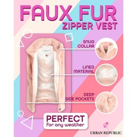 URBAN REPUBLIC Girls Faux Fur Vest - Lightweight Sleeveless Sherpa Fleece Vest Plush Fur Coat Cute Clothes for Girls (7-16), Size 10-12, Rose Pink