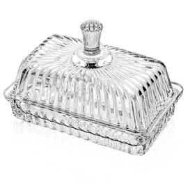 Clear Crystal Butter Dish with Lid, 6.2" Glass Butter Dish with Cover, Covered Butter Dishes with Long Handler, Crystal Glass Butter Dish Tray for Countertop