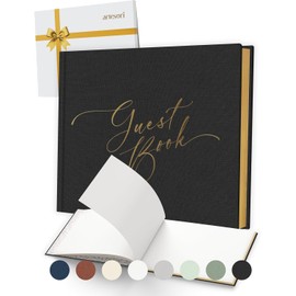 ARTESORI - Libro de visitas de boda negro - Libro de visitas en blanco dorado para recepción de boda, invitado funeral y baby shower para iniciar sesión, fotos de lino y libro de visitas Polaroid