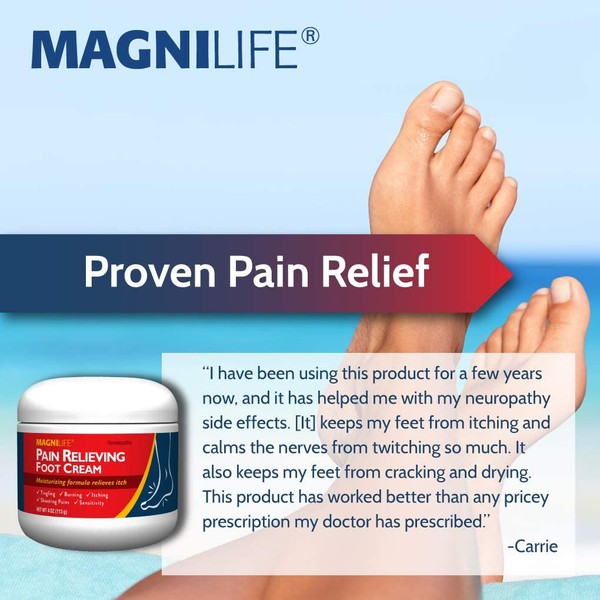 MagniLife Pain Relieving Foot Cream, All-Natural Moisturizing Foot Pain Relief with Beeswax and Eucalyptus to Soothe Soreness, Burning, Tingling, and Sensitivity - 4oz