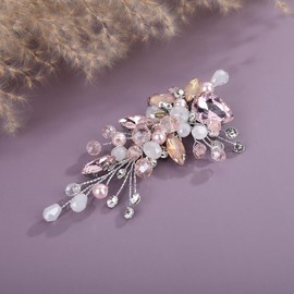 Teyglen Pink Teardrop Crystal Wedding Hair Barrette Bridal Rhinestone Hair Clips Bling Shiny Headpiece Opal Crystal Wedding Hairpins Hair Jewelry Accessories for Women