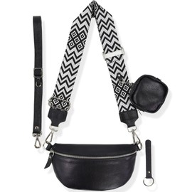 Blade Women's Bum Bag, Genuine Leather, Stylish Shoulder Bag, Women's Crossbody Bag with 2 Removable Adjustable Shoulder Straps, Chest Bag for Women, Black-Option-5, M, bum bag