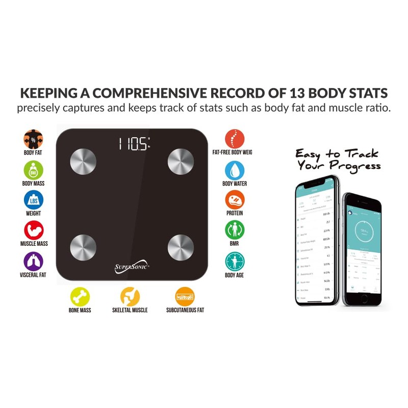 Supersonic SC-851BTS Bluetooth Enabled Fitness Weight Scale Tracker