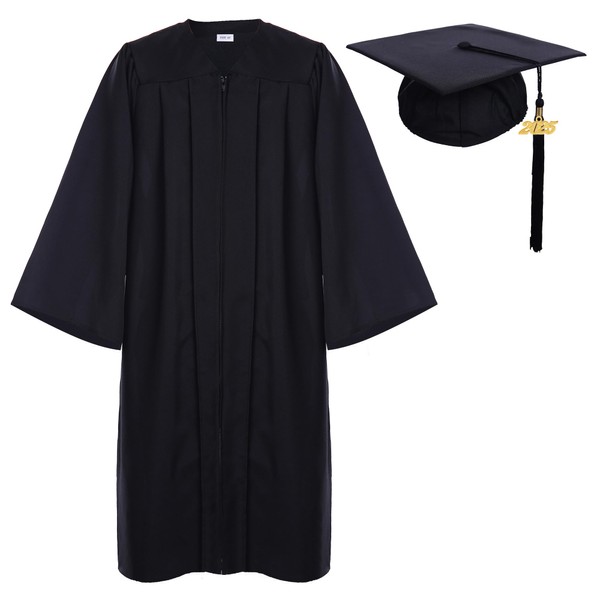 Newrara Graduation Gown Cap Tassel Set (57FF(6'0"-6'5"), Black)