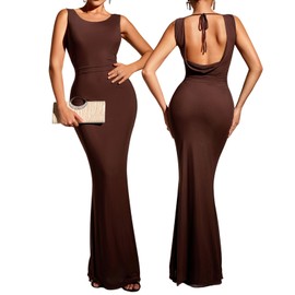 XinFSh Women's 2024 Formal Bodycon Maxi Long Dress Elegant Sleeveless Wedding Guest Evening Party Dresses Brown