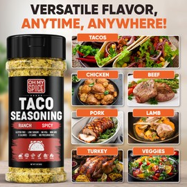 Taco Seasoning Mix Spicy Ranch Seasoning Powder - Gluten Free & Low Sodium Hot Mexican Seasonings Blend for Taco Tuesday Night. Hot Ranch Powder for Fajita & Burrito. Street Tacos Spices Topping. 5oz