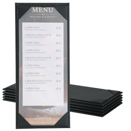 AMGSH 6 Pack 1 View Menu Holder Menu Covers 4.25" x 11" | Black Leather Menu Sleeves Book Style for Restaurant Coffee Bars Wine List