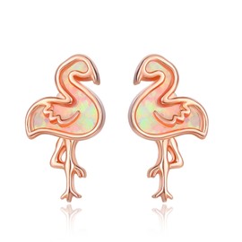 TANGPOET Flamingo Stud Earrings for Women 925 Sterling Silver Rose Gold Plated Pink Opal Flamingo Jewelry Gifts for Daughter Birthday Christmas Valentines Mothers Day