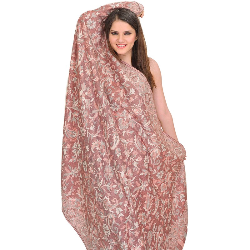 Exotic India Reversible Jamawar Shawl from Amritsar with Woven Flowers